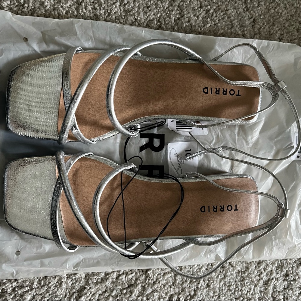 Torrid Silver Extra Wide Strappy Micro Block Heel Sandals - Picture 9 of 12